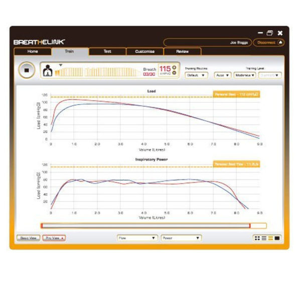 wykresy aplikacji breatheLINK Trenazer oddechowy PowerBreathe K5