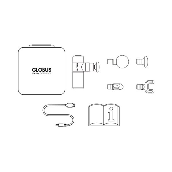 Zestaw Globus 4 Vibe Massage Gun – etui, pistolet, 4 końcówki, kabel USB-C